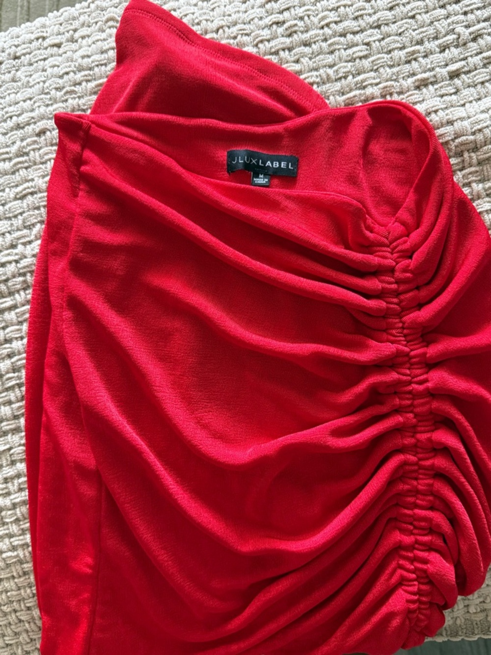 JLUXLABEL Red Ruched Midi Skirt